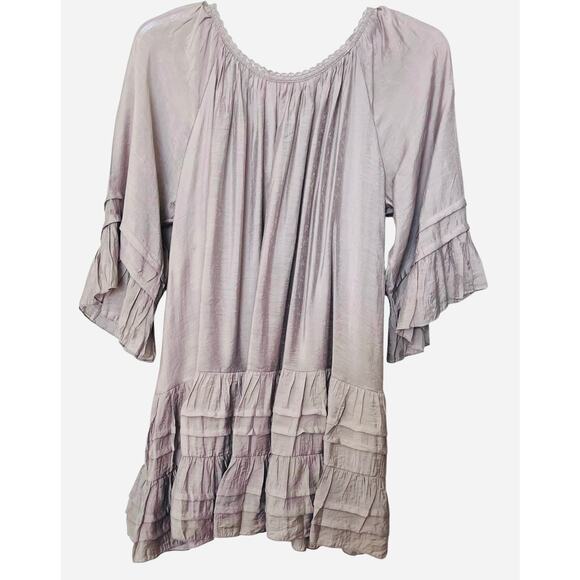 PAISLEY VINE 3/4 RAGLAN BELL SLV RND NECK MIDI BOHEMIAN DRESS, WOMENS, L, GREY - Picture 5 of 11